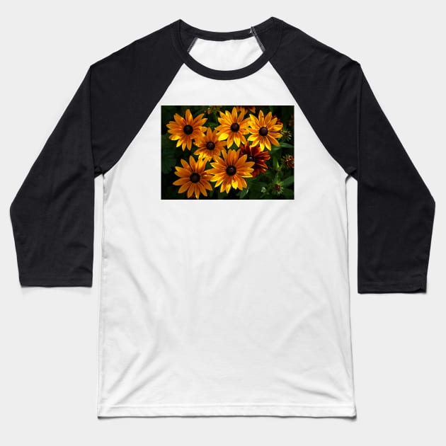 Orange Daisies Baseball T-Shirt by RedHillDigital